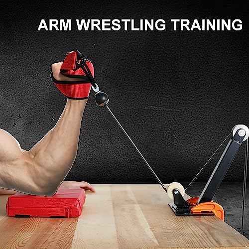Arm Wrestling Training Strap Belt Hand Grip Arm Finger Forearm Exerciser Strengthener for Cable Machine and Free Weight - color: red strap only (not include loading pin)