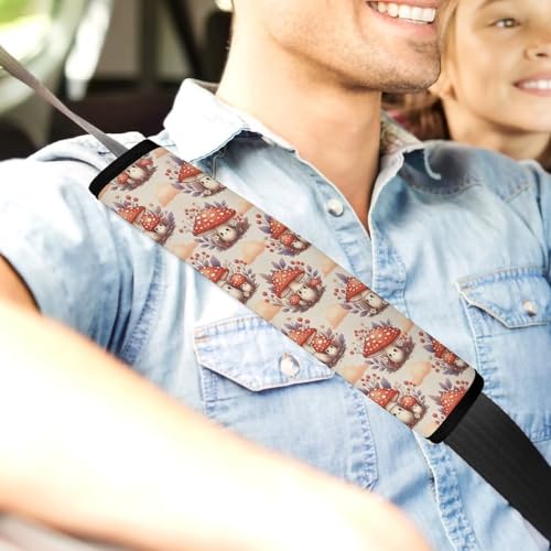 Breathable Seat Belt Shoulder Pad for Adults and Children, Stroller Pushchair High Chair, 2 Pack Cute Cartoon Mushroom Red Neck Strap Covers Easy Install (No Tool) - color: Pattern 364