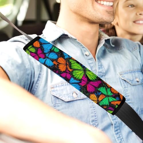 2 Piece Vibrant Rainbow Butterflies Car Seat Belt Pad Breathable Seat Belt Cushion for Child, Stroller Pushchair High Chair, Easy Install (No Tool) - color: Pattern 597