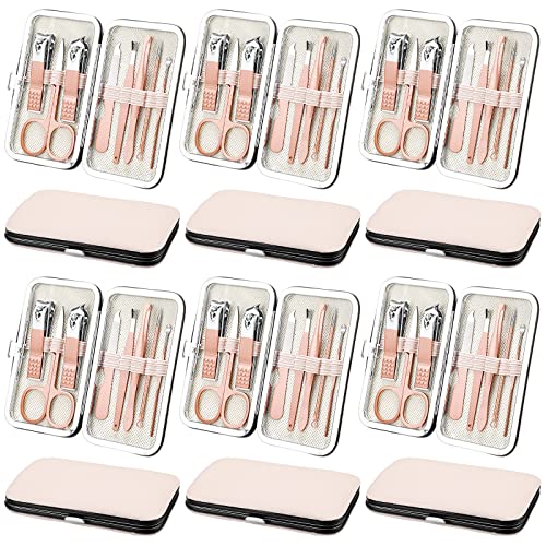 Geosar 12 Sets Manicure Set Nail Clippers Pedicure Kit 8 in 1 Grooming Stainless Steel Kits Nail Care Tools with Travel Case for Employee Coworker Teachers Nurse Gifts(Rose Gold) - color: Rose Gold