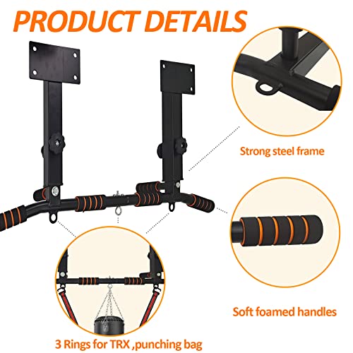 BESTHLS Wall Mounted Pull Up Bar and Dip Station, Heavy Duty Wall Mount Pull-up Chin Up Bar Multifunctional Home Gym Workout Indoor Exercise Equipment Support to 440 Lbs - style: Joist Mount