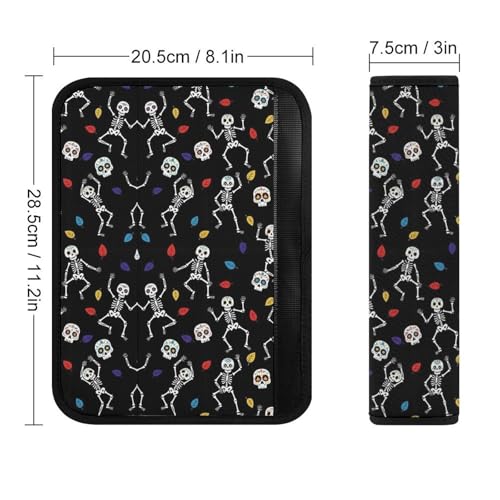 2 Piece Universal Fit Seat Belt Cover for Adult Use, Most Cars, Halloween Rock N Roll Dancing Skeleton Sugar Skulls Print Seat Belt Covers Cushion, Shock Absorption - color: Pattern 969