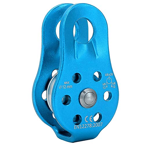 26KN Climbing Pulley, Fixed Plate Aluminum Alloy Rope Pulley Small Pulley System for Heavy Duty, Climbing, Zipline, Hauling Outdoor Activity - color: Blue