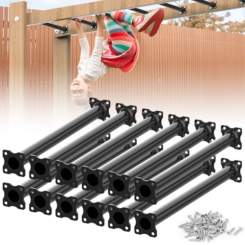 16.5 Inch Monkey Bars Kit Monkey Bar Ladder Rungs (Black, 12 Pcs) | Indoor Outdoor Metal Monkey Bars for Backyard - color: Black