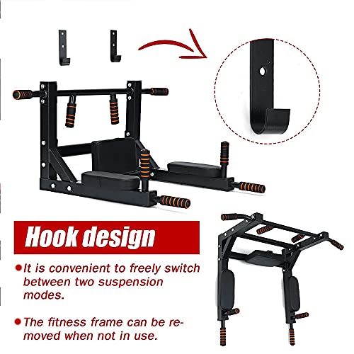 Wall Mounted Pull Up Bar-Heavy Duty Strength Training Fitness Equipment,Multifunctional Power Tower Dip Station Support to 550lbs
