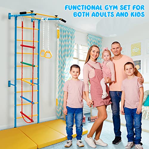 HONEY JOY Climbing Toys for Toddlers, Upgrade Metal Indoor Kids Gym for Solid Wall, Playground and Climbing Exercise Set with Rope Ladder, Pull-up Bar, Monkey Bars, Gymnastic Rings (5 in 1) - size: 5 In 1