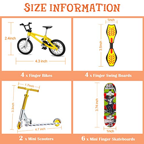 Skylety 31 Pieces Mini Finger Toys Set for Boy Girl Includes 6 Finger Skateboards, 4 Bikes, 2 Mini Scooters 4 Swing Board 8 Matched Wheels 7 Tool Accessories Educational Toy Party Favor(Cool) - style: Cool
