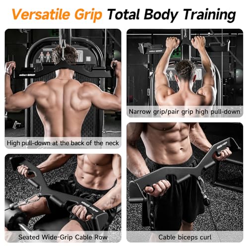 LAT Pull Down Bar with 6 Ergonomic Handles, Neutral Grip LAT Pulldown Attachments for Whole Back Training, Wide Grip LAT Pulldown Bars for Home Gym Cable - color: Black-3