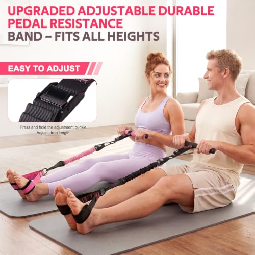 WALITO 15 PCS Pilates Kit, Adjustable Pedal Resistance Band with Handle, Figure 8 Resistance Band for Exercise Women, At Home Workout Equipment Set with Yoga Ball & Booty Bands for Full Body Gym - color: Pink