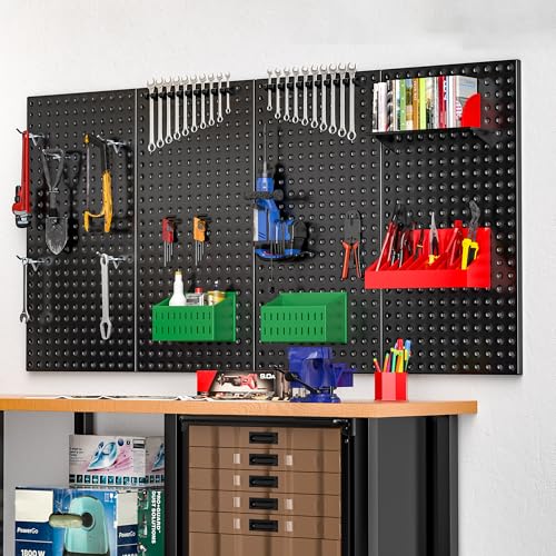 EVERHANGER Metal Pegboard Panels 24" x 12", Heavy Duty Steel Peg Boards for Garage, Pegboard Wall Organizer for Tool Storage and Organization, Black, 4 Pack - size: 4 Pack 24" x 12"