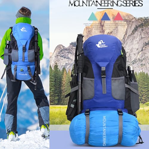 Bseash 50L Hiking Backpack, Water Resistant Lightweight Outdoor Sport Daypack Travel Bag for Camping Climbing Skiing Cycling (Blue - No Shoe Compartment) - color: Blue - No Shoe Compartment