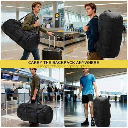 Large Travel Duffle Backpack for Men Women with Shoes Compartment, 45L/60L/90L Waterproof Gym Duffel Bag with Straps for Hiking, Camping, Gym, Overnight (45L) - size: 45L