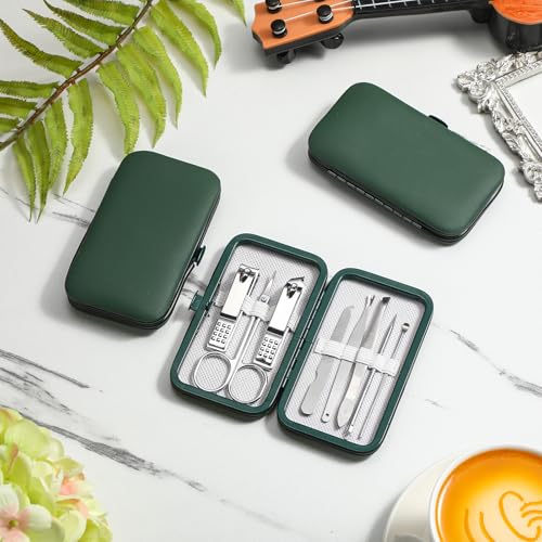 Geosar 12 Sets Manicure Set Nail Clippers Pedicure Kit 8 in 1 Grooming Stainless Steel Kits Nail Care Tools with Travel Case for Employee Coworker Teachers Nurse Gifts(Green) - color: Green