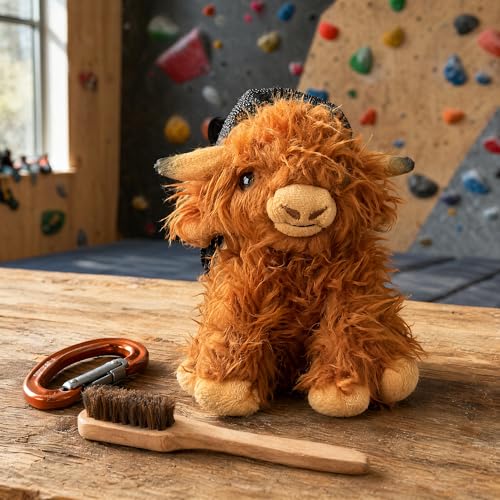 Funny Highland Cow Rock Climbing Chalk Bag, Soft Fluffy Cow Climbing Chalk Pouch with Drawstring Adjustable Belt, Fit Bouldering, Gymnastics Outdoor Activities for Climbers - color: beige