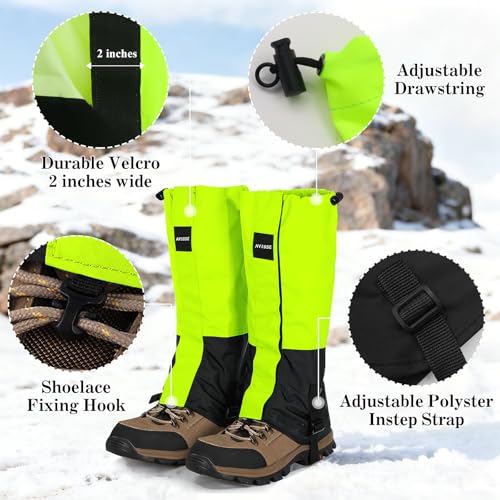 Waterproof Adjustable Hiking Gaiters for Men and Women, Snow Boots-Gaiters for Hiking in Hunting Sand Mud Mountain Climbing Snowshoeing - color: Fluorescent Green