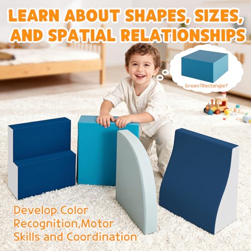 OUTLANE Climbing Toys for Toddlers, Foam Climbing Blocks, Indoor Climb & Crawl Playset, 4-Piece Set, Blue - color: 4-piece