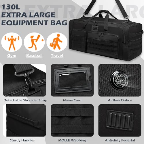 135L Extra Large Duffle Bag, Heavy Duty Sports Gym Travel Duffel Bag | for Basketball, Baseball, Hockey, Football, Helmets, and Pads - color: Black