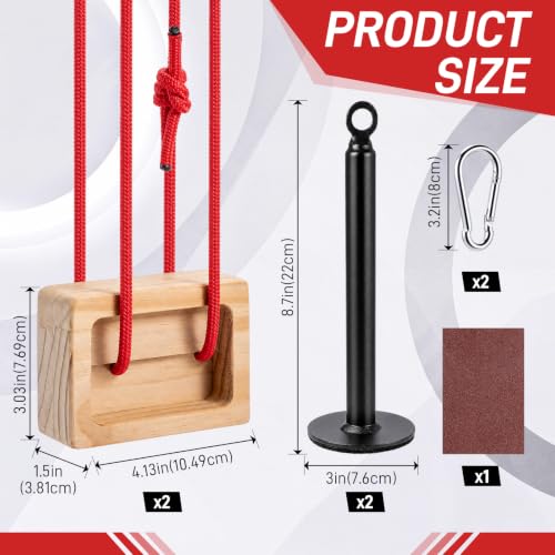 2 Pcs Portable Wood Fingerboard Climbing Hangboard with Adjustable Rope and Metal Clips, Dual Pocket Grip Blocks for Finger Hand Grip Strengthener, Home Gym Fitness Workout Equipment