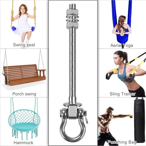 6Pcs Wood Beam & I-Beam Hanger, Permanent Antirust Stainless Steel Heavy Duty Swing Hooks, Yoga Hammock Chair Sandbag, Swing Sets Hardware, 180° Swing, 7" x M2/5" - color: Permanent, size: 9.25" 6 Pcs