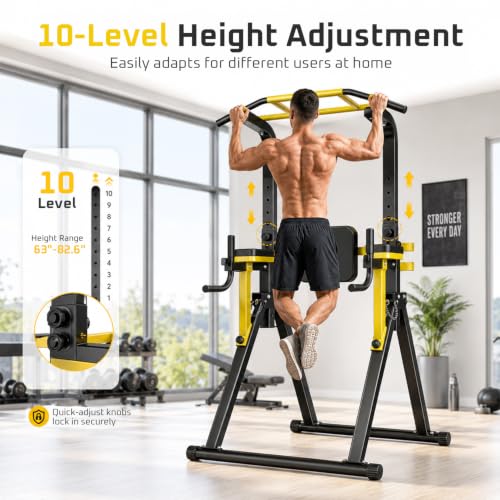 OWLSKY Power Tower Dip Station Pull Up Bar for Fitness Home Gym Workout,440 Pounds Multi-Function 10 level Adjustable Height Fitness Strength Training Exercise Equipment