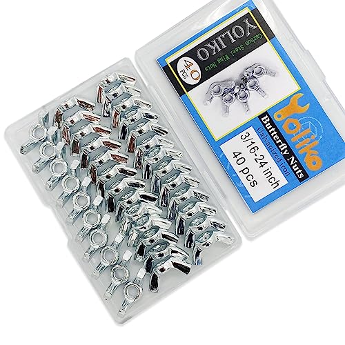 40 PCS 3/16-24 Inch Wingnuts, Quality Carbon Steel Wing Nuts Zinc Plated Fasteners Parts Butterfly Nut, Hand Twist Tighten Hardware Nuts Butterfly Wing-Nut 3/16-24” Assorted Kit - size: 3/16"-24 - Carbon Steel - 40 Pcs