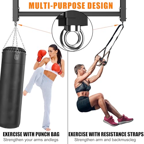 Ceiling Mounted Pull Up Bar, Heavy Duty 700 LBS Multi Grip Pull Up Bars, 16"/24" Rafter Chin Up Bar, Ceiling Joist for Garage/Gym/Basement with Comfortable Grip & Round Anchors, Easy to Install - color: Black