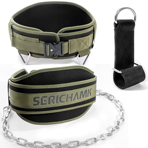 Weighted Dip Belt for Weight Lifting - 46" Pull Up Belt With Chain & Loading Straps - color: Green