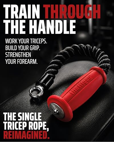 THEFITGUY Ergonomic Single Arm Tricep Rope Cable Attachment, 16.5” | Single-handle cable rope for pushdowns, hammer curls and face pulls, with wrist pressure relief and grip/forearm activation