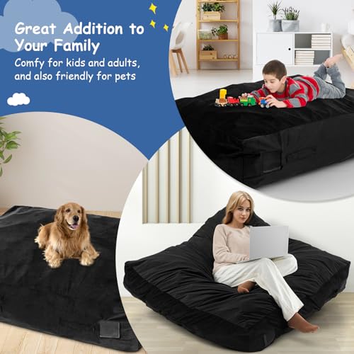 Goplus Crash Pad, (4.75x4.75ft/ 4x3ft) Sensory Mat with Foam Blocks and Washable Velvet Cover for Kids and Adults Play, Therapy, Jump, Relax - color: 48"x36",Black
