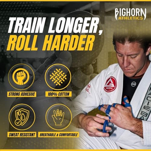 Bighorn Athletics Jiu Jitsu Finger Tape | Residue-Free Athletic Finger Tape for Sports & Injuries: Rock Climbing, Volleyball, Football, Basketball, Hands & Toes | 0.3-Inch x 45-feet, 8-Rolls, Blue | For Jiu Jitsu, Rock Climbing, Volleyball, Football, Hand