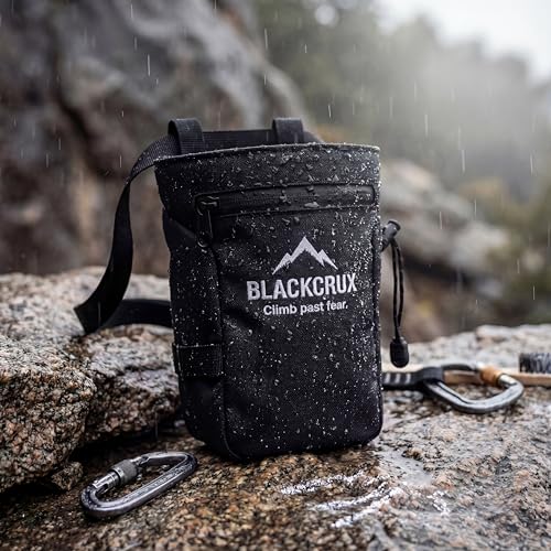 Chalk Bag for Rock Climbing, 600D Cordura Climbing Chalk Bag with Stiff Rim, Water-Resistant Design, Zippered Pocket, Adjustable Belt & Brush Holder, for Bouldering, Gym, Weight Lifting