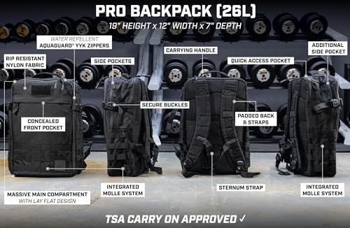 SERIOUS STEEL FITNESS Gym Bag, Rip-Resistant Fabric, Heavy Duty (Black, Backpack (Pro-Mini (26L) with Dividers)) - color: Black, style: Backpack (Pro-mini With Dividers)