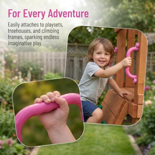 Qianly 2 Pieces Climbing Frame Handles Sturdy Construction Kids Climbing Handle Heavy Duty Playset Grips for Young Children, Pink - color: Pink