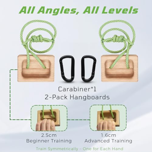 Portable Climbing Hangboard Dual Depth Wooden Grip Blocks for Finger Strength, Power, and Forearm Training Beech Wood Hang Board with Adjustable Rope and Carabiners - color: Wooden Grip*2