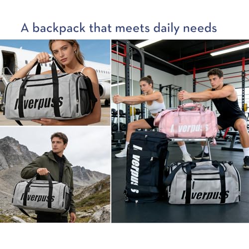 3-in-1 Gym Duffle Backpack - 35L Waterproof Sports Travel Bag with Shoe Compartment & Wet Dry Pocket, Convertible Backpack/Handbag/Shoulder Bag for Men Women, Light Grey - color: Grey