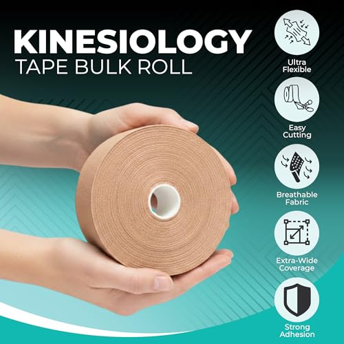 Kinesiology Tape Bulk Roll 114ft - Athletic Sports Tape, Beige | Elastic Waterproof, Athletic Support & Joint Protection, Uncut for Wrist, Knee, Shoulder, Foot, Skin-Friendly - color: Skin Beige