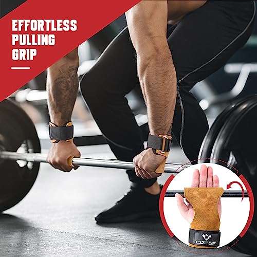 COFOF Weight Lifting Wrist Strap, Double Layer Leather Wrist Strap for Deadlift and Powerlifting, Adjustable Neoprene Padded Gym Workout Lifting Hooks (Pair) - color: Brown