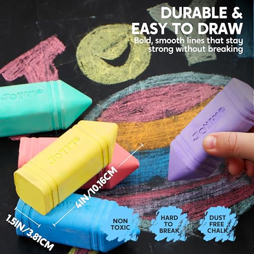 JOYIN 12 PCS Jumbo Sidewalk Chalk with 6 Colors, Washable Sidewalk Chalk for Kids, Non-Toxic School Supplies, Outdoor Games, Playground Accessories