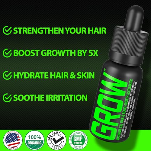 Beard Growth Kit w/GROW XXL Beard Oil/Serum for Facial Hair Growth for Men + 100% Lifetime Replacement First Cut Boar Bristle Brush & 360 Wave Brush for Men - Formulated in America - size: XL Brush + GROW