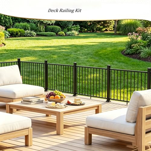 Aluminum Deck Railing Kit, Modular 36 in H. x 3 Ft W Level Railing Kit for Outdoor Steps,Heavy Duty Balustrade System for Deck, Porch, Patio & Balcony(1 Post, 1 Panel) - size: 3Feet - Level