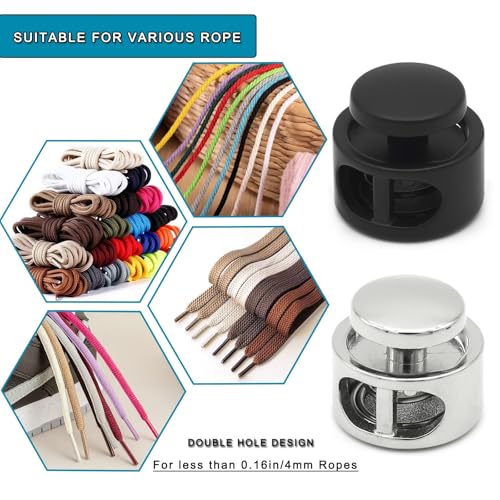 Enosea 12 Pcs Metal Cord Lock，Double Hole Draw String Clip Cord Stopper | Spring Toggle Stopper for Drawstrings, Shoelaces, Paracord