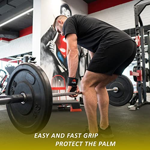 WFX Weight Lifting Hooks, Non-Slip Rubber Coated Grips, 7mm Neoprene Wrist Support Padding, Power Lifting Barbell Rows Dead Lifts Chin Pull Up Fitness Strength Training Straps Gym Workout Straps