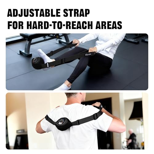 Vulken Vibrating Massage Ball for Muscle Recovery with SphereStrap – Target Hard-to-Reach Areas, Hands-Free Back Massage. 4 Speeds High Intensity Trigger Point Massage Ball. - color: Black