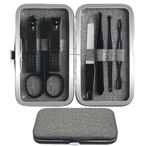 Manicure Pedicure Set Personal Care Nail Clipper Kit 7 PCS Manicure and Pedicure Kit Nail Care Kit for Men Suitable for Travel(Gray) Present for Men Husband Boyfriend Parent - color: gray