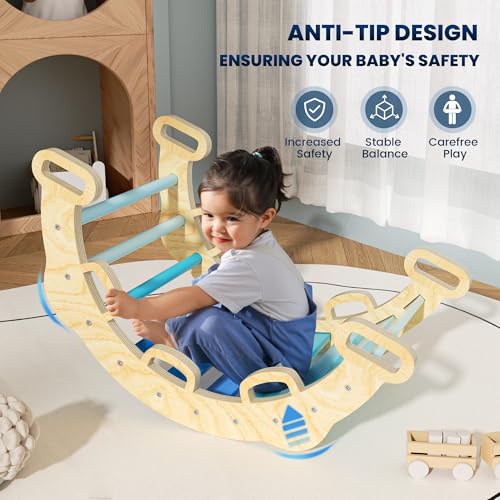 BlueWood 2025 8-in-1 Pikler Triangle Climbing Set Toddler Toys Indoor Baby Jungle Gym Climber Playground for Kids - Sky Blue - color: Sky Blue