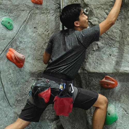 GARVALON Chalk Bag for Climbing and Bouldering with Zipper Storage Pocket, Canvas Rock Climbing Gear Accessory, Burgundy Waist Pouch for Gymnastics and Weightlifting