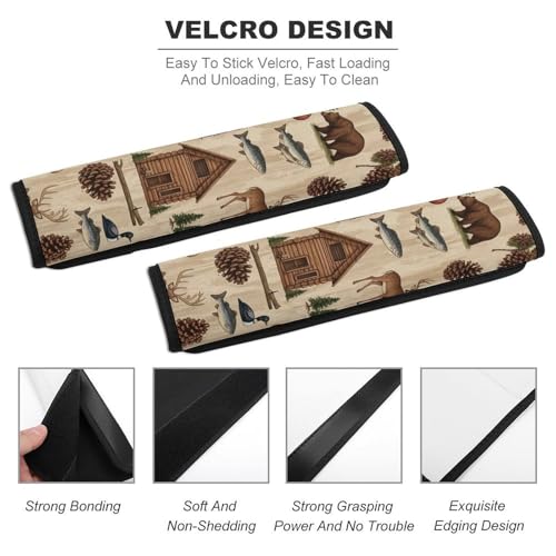 Soft Padded Car Seat Belt Pad for Elderly Support, Stroller Pushchair High Chair, 2 Pack Hunting Cabin Country Fish Deer Bear Shoulder Harness Cover Anti-Slip Pad - color: Pattern 1013