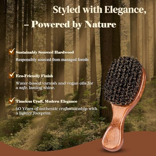 Small 100% Boar Bristle Hair Brush Since 1965 British Craftsmanship | Handmade Natural Wooden Travel Hairbrush/Beard Brush, Soft Bristles Gentle Smoothing Women Men Kids Thin Fine Hair, Portable - size: Small