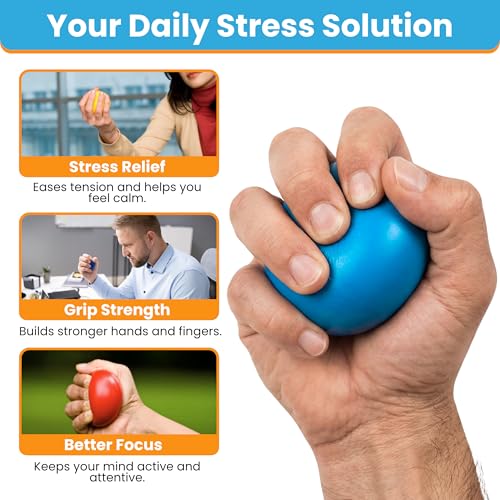 FlintRehab Premium Hand Exercise Balls - Set of 4 for Carpal Tunnel Stress/Pain Relief, Stress Balls for Kids & Adults, Squeeze Balls for Hand Therapy/Arthritis - Hand Squeezers for Strength