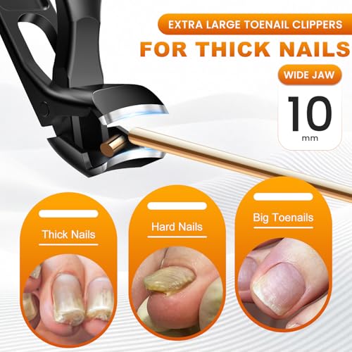 Toenail Clippers for Thick Toenails, Angled Head Toe Nail Clippers with Catcher, 360° Rotating Nail Clippers for Men, 37mm Wide Opening Nail Cutter for Ingrown Toenails, 5PCS Seniors Foot Repair Set